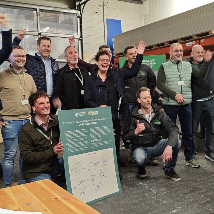 Bouwvezeldeal Groningen Drenthe 2026 Groepsfoto bij de ondertekening van de Bouwvezeldeal Groningen Drenthe, met het ondertekende convenant.